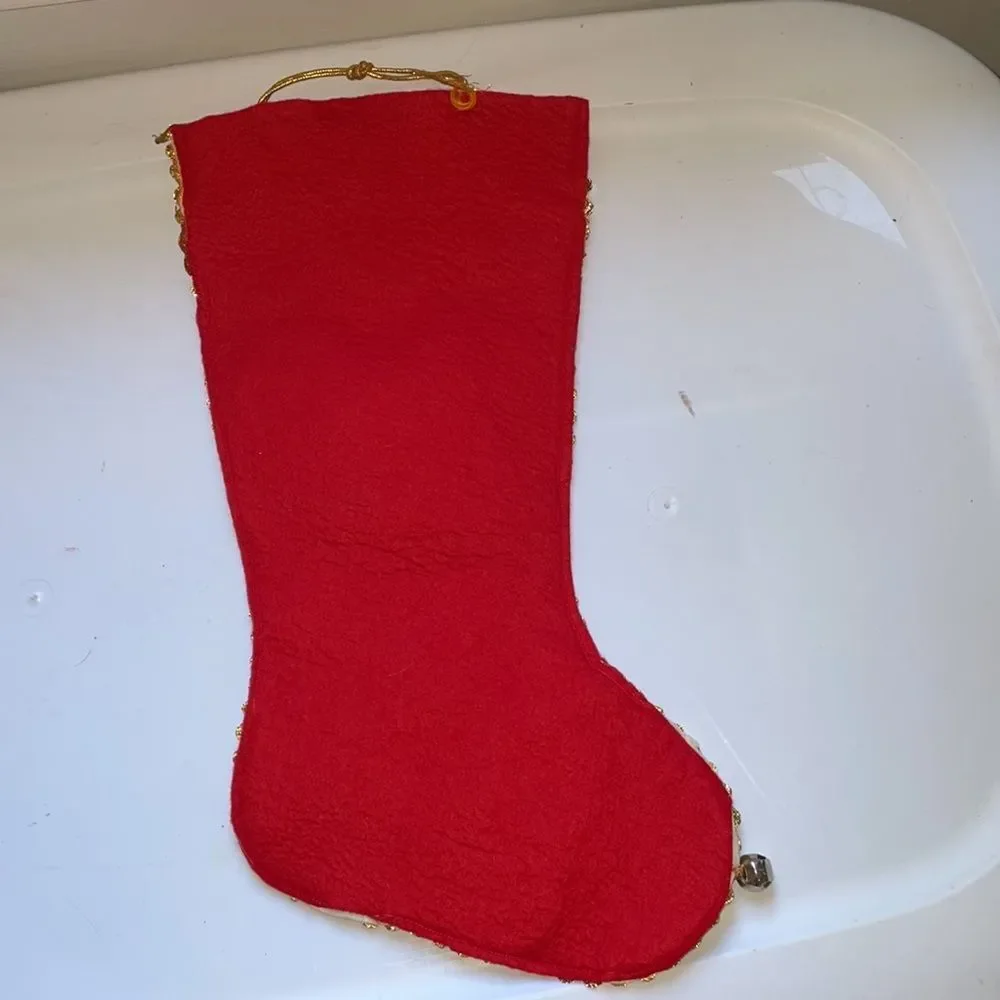 Vintage sequined felt Christmas stocking with‎ Santa Claus & a snowman